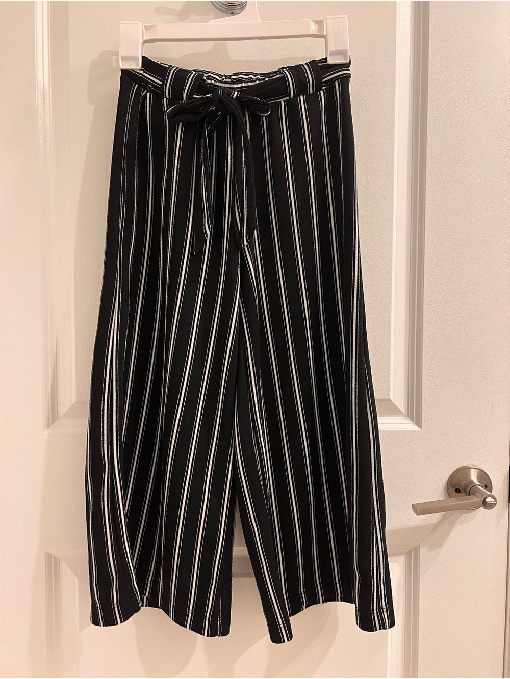 Hot Kiss Black and White Vertical Stripe Wide-Leg Tie-Waist Pants